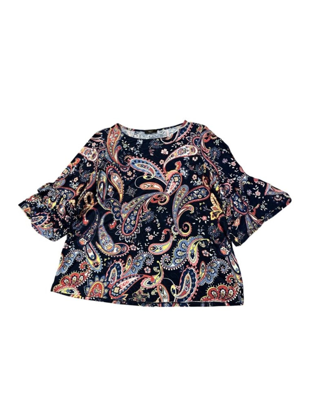 Vera Rose Paisley Floral Top Navy Multicolor 3/4 Sleeve No Size Tag XL/1X? Used - Picture 3 of 11